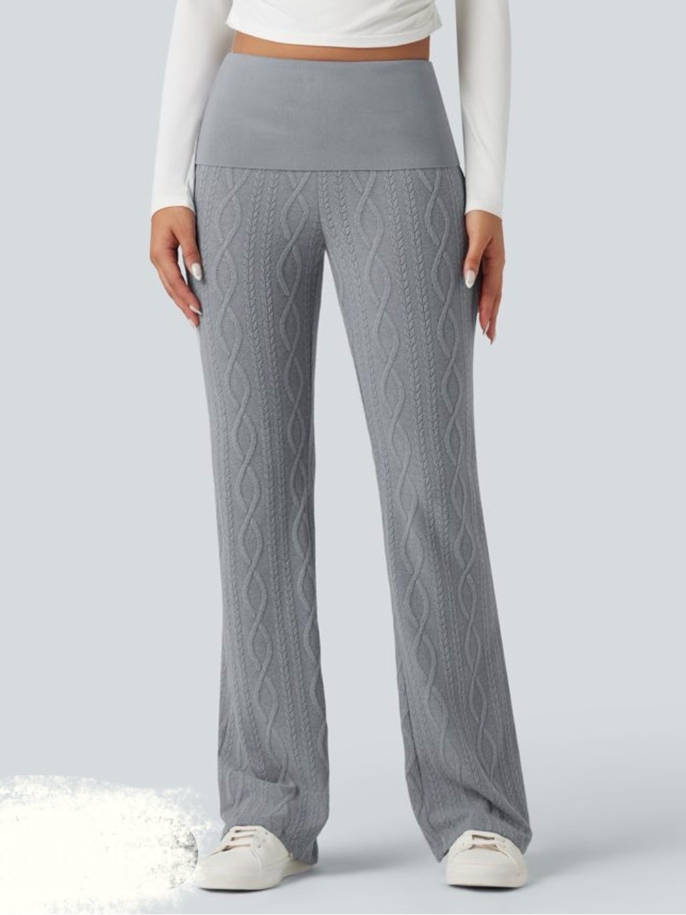Halara Medium Fold Over Wide Leg Gray Cable Knit Pant
